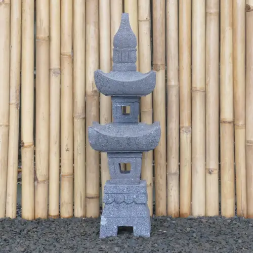 Product image of the product “Japanese style Garden Lantern, made from Andesit Stone. Multipart. 75 cm Height, Roof is 25 cm width. ”